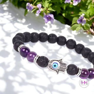 Back Off Evil Eye Lava Bracelet 🪬 - Amethyst