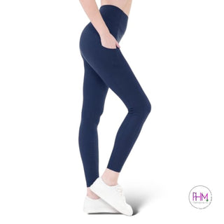 Bella High Waist Yoga Band Luxe Leggings - Navy / Small