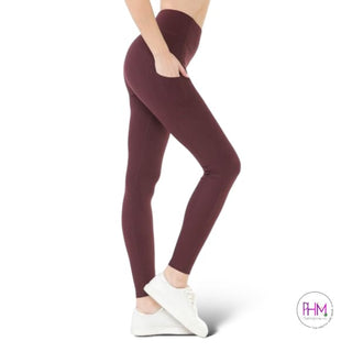 Bella High Waist Yoga Band Luxe Leggings - Burgundy / Small