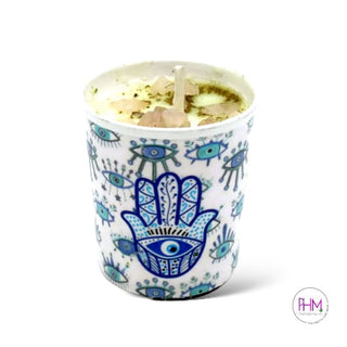 Love & Light Hamsa Crystal Infused Votive Candle 🪬