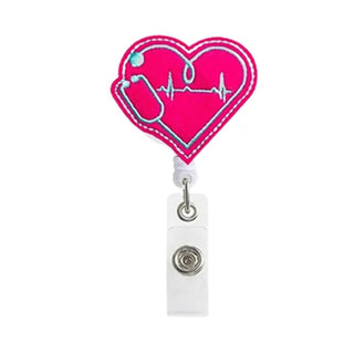 Retractable Badge Holder Clip - Heartbeat - badge clip