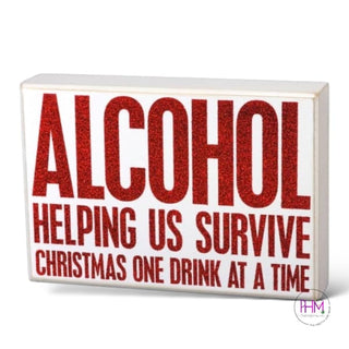 Survive Christmas One Drink At A Time Box Sign 🎅🏼 - Holiday