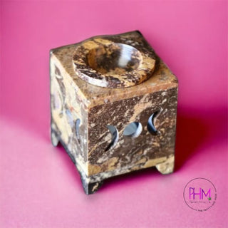 Triple Moon Stone Carved Square Oil Diffuser - oil burner