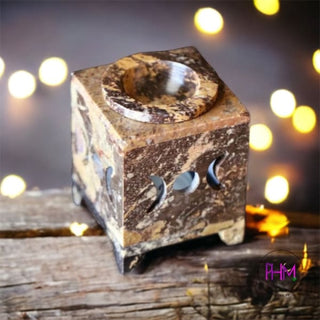 Triple Moon Stone Carved Square Oil Diffuser - oil burner