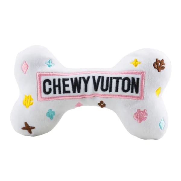 White Chewy Vuiton Bones Squeaker Dog Toy - Large - Toys