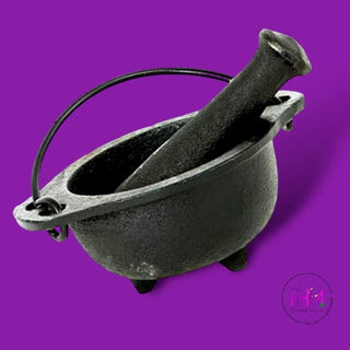 Witches Enchantment Cast Iron Cauldron and Pestle