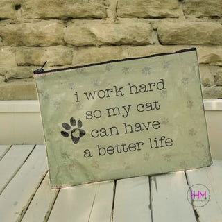 Work Hard Cat Zipper Pouch 🐈