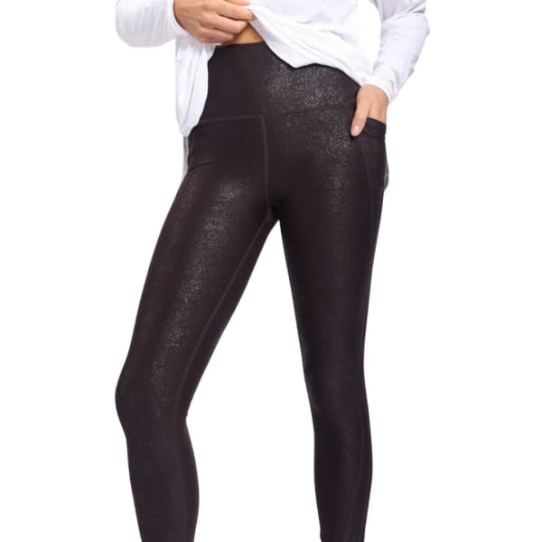 Chocolate Highwaisted Foil Leggings With Side Pockets