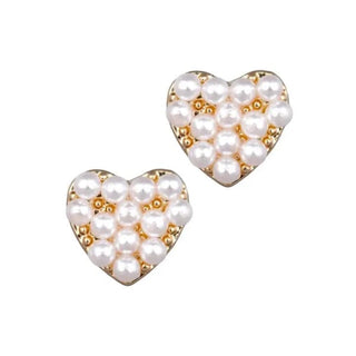 Gold Stud Earrings by Laura Janelle - Pearl Heart