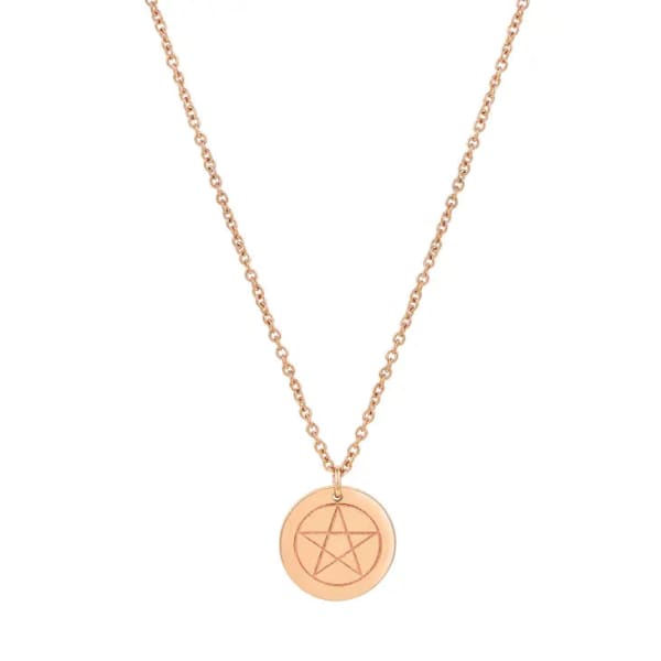 Pentacle Round Disc Necklace - Rose Gold - Necklaces