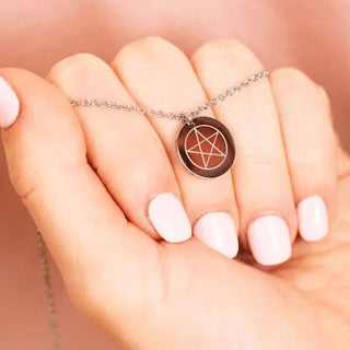 Pentacle Round Disc Necklace - Necklaces