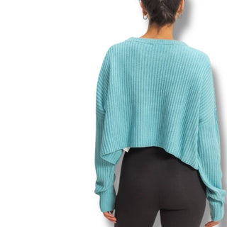 Spring Fling Cropped Knit Teal Sweater 🦋✨