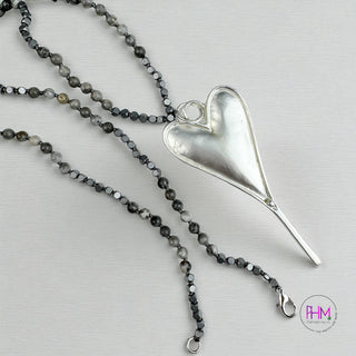 Handmade Heart Pendant Atlas Jasper Necklace 🩶