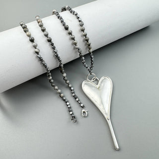 Handmade Heart Pendant Atlas Jasper Necklace 🩶