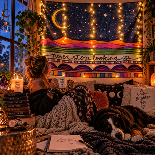 🌙 Never Stop Looking Up | Celestial Light-Up Tapestry