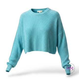 Spring Fling Cropped Knit Teal Sweater 🦋✨