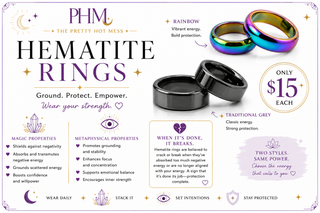 🖤🌈 Hex the Negativity Hematite Ring Collection 🌈🖤