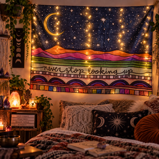 🌙 Never Stop Looking Up | Celestial Light-Up Tapestry