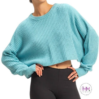 Spring Fling Cropped Knit Teal Sweater 🦋✨