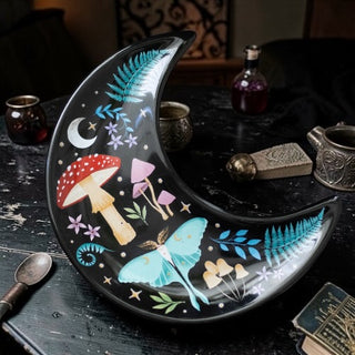 🌙 Dark Forest Crescent Moon Trinket Dish 🦋✨