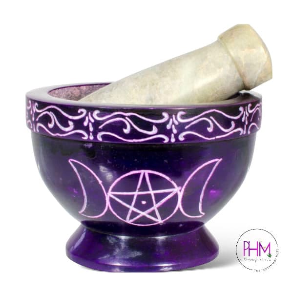 Amethyst Triple Moon Soapstone Mortar Pestle