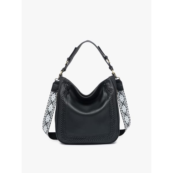 Aris Small Whipstitch Hobo w/ Guitar Strap - Black