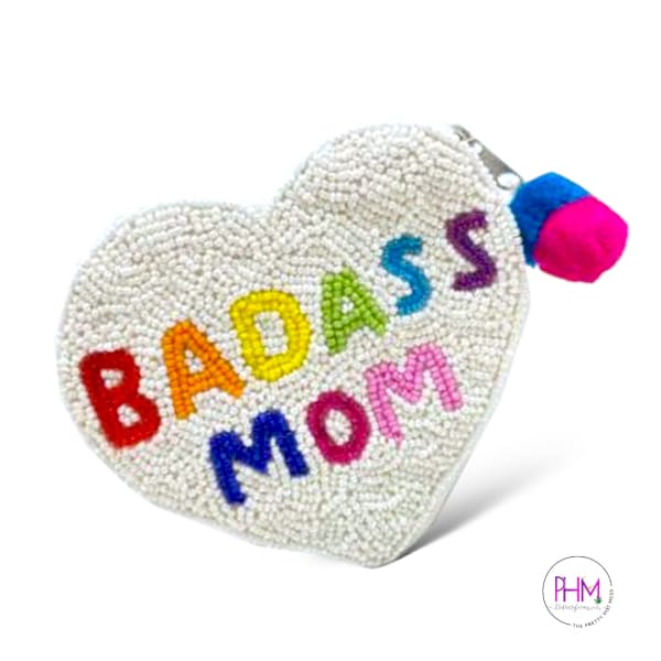 Badass Mom Heart Beaded Coin Purse