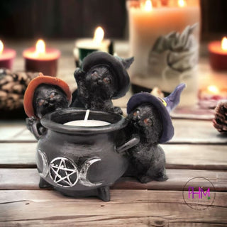 •Bewitched Black Cat Cauldron Candle Holder - candle holders
