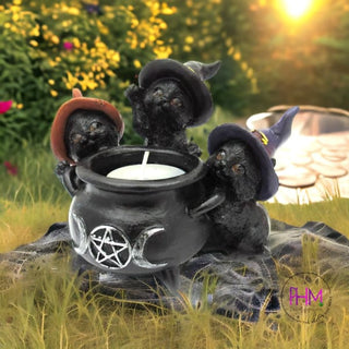 •Bewitched Black Cat Cauldron Candle Holder - candle holders