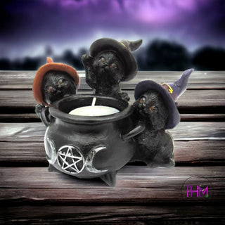 •Bewitched Black Cat Cauldron Candle Holder - candle holders