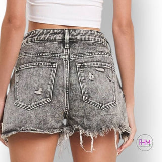 Black Washed Fray Hem Shorts 🖤