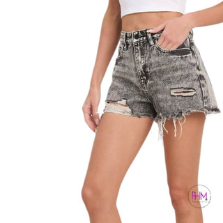 Black Washed Fray Hem Shorts 🖤