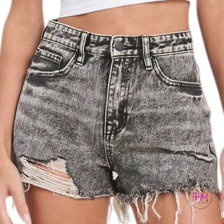 Black Washed Fray Hem Shorts 🖤