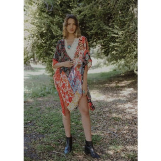 Boho Gypsy Floral Patchwork Kimono - Clothing