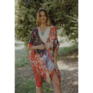 Boho Gypsy Floral Patchwork Kimono - Clothing