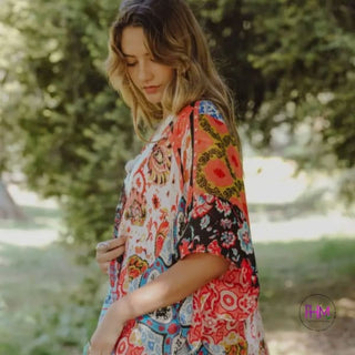 Boho Gypsy Floral Patchwork Kimono - Clothing