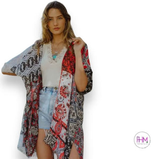 Boho Gypsy Floral Patchwork Kimono - Clothing
