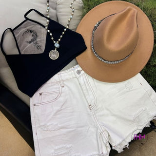 Boho Vibes White Distressed Denim Shorts 💫