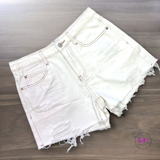 Boho Vibes White Distressed Denim Shorts 💫