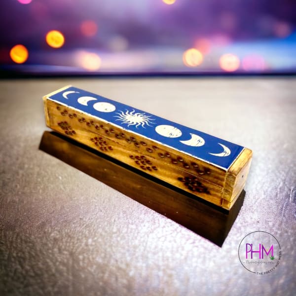 Celestial Phases Wooden Coffin Box - Incense Burner