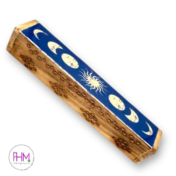 Celestial Phases Wooden Coffin Box - Incense Burner