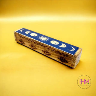 Celestial Phases Wooden Coffin Box 🌙 - Incense Burner