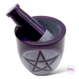 Enchanted Amethyst Pentacle Soapstone Mortar Pestle 🌙