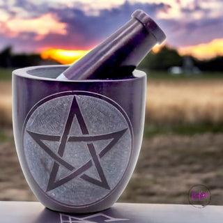 Enchanted Amethyst Pentacle Soapstone Mortar Pestle 🌙