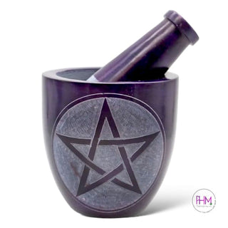 Enchanted Amethyst Pentacle Soapstone Mortar Pestle 🌙