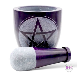 Enchanted Amethyst Pentacle Soapstone Mortar Pestle 🌙