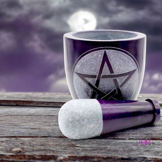 Enchanted Amethyst Pentacle Soapstone Mortar Pestle 🌙