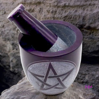 Enchanted Amethyst Pentacle Soapstone Mortar Pestle 🌙
