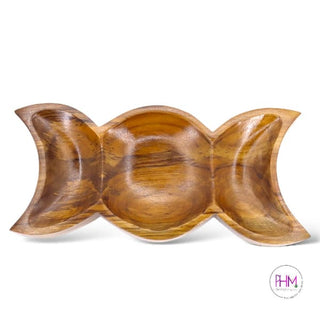 Enchanted Goddess Triple Moon Teakwood Offering Bowl 🌙