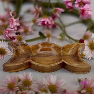 Enchanted Goddess Triple Moon Teakwood Offering Bowl 🌙